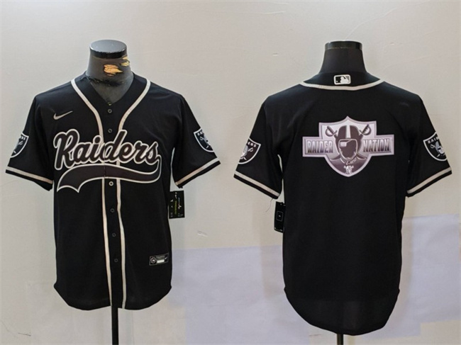 Men's Las Vegas Raiders Black Team Big Logo With Patch Cool Base Stitched Baseball Jersey Men's Las Vegas Raiders Black Team Big Logo With Patch Cool Base Stitched Baseball Jersey